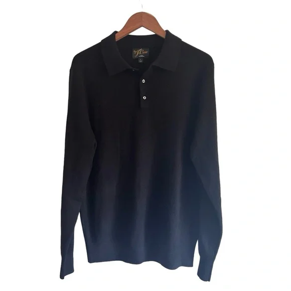 J. Crew Men’s Sz Large 100% Cashmere Collared Polo Sweater Black Long Sleeves - Picture 2 of 9